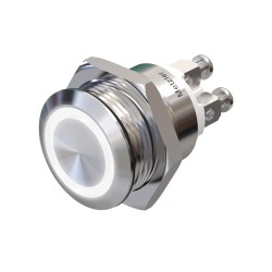 Drukknop 19 mm - Witte LED-ringverlichting - IP67 IK10 - Roestvrij staal - Plat - Schroefcontacten